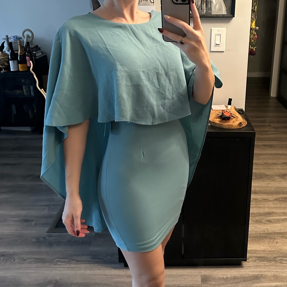 Blue cape dress open back